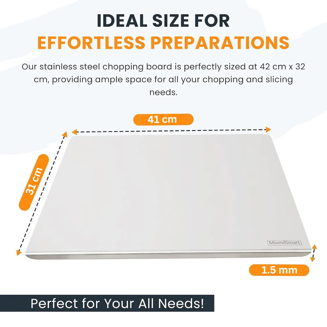 Original Stainless Steel Countertop Chopping Board 41x31cm (X-Large)( Made with Original JSW Stainless Steel)