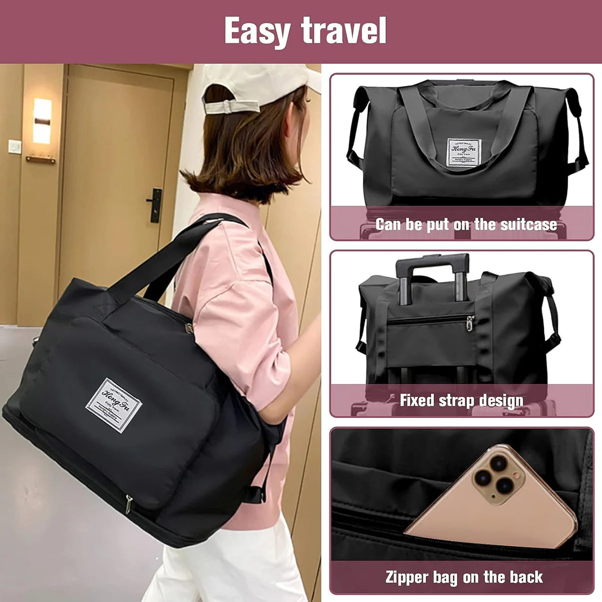 Foldable Travel Duffel Bag With Pocket