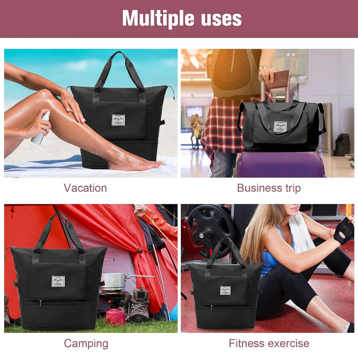 Foldable Travel Duffel Bag With Pocket