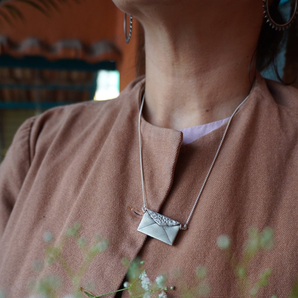 Engraved Envelope Necklace - Silver